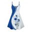 Robe de mariée à motif floral colorblock, robe de vacances décontractée à bretelles spaghetti, col en V, coupe trapèze, mini - Bleu L | US 8-10