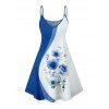 Wedding Couple Outfit Flower Colorblock Pattern Spaghetti Strap V Neck A Line Mini Tank Dress and Button Up Shirt Vacation Matching Outfit - Bleu S | US 4