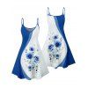 Wedding Couple Outfit Flower Colorblock Pattern Spaghetti Strap V Neck A Line Mini Tank Dress and Button Up Shirt Vacation Matching Outfit - Bleu S | US 4