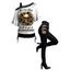 Gothic Women Outfit Sunflower Skulls Letter Pattern Skew Neck Half Batwing Sleeve Cinched T-Shirt and Solid Color Hollow Out Buckle Strap Pants Set - BLACK S | US 4