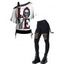 Gothic Women Outfit Rose Skulls Skeleton Love Letter Pattern Skew Neck Half Batwing Sleeve Cinched T-Shirt and Solid Color Hollow Out Buckle Strap Pants Set - BLACK S | US 4