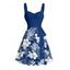 Robe de vacances à motif de feuilles d'hibiscus, buste froncé, ceinture, col en cœur, coupe trapèze, mini, décontractée - Bleu XL | US 12