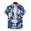 Chemise de vacances pour homme à motif de fleurs d'hibiscus et de feuilles, boutonnée et retroussée, décontractée, à manches courtes - Bleu 2XL