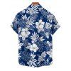 Chemise de vacances pour homme à motif de fleurs d'hibiscus et de feuilles, boutonnée et retroussée, décontractée, à manches courtes - Bleu 2XL