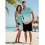 Ombre Palm Tree Print Hawaii Vacation Spaghetti Strap V Neck A Pendulum Mini Dress And Short Sleeve Shirt Matching Outfit - Vert clair S | US 4