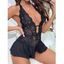 Lingerie une pièce en dentelle florale transparente de couleur unie, décolleté plongeant festonné - Rouge XL | US 10