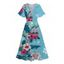 Robe de vacances fendue à motif floral et feuilles colorées, manches évasées, col en V, coupe trapèze, mi-longue, décontractée - Bleu clair XXL | US 14