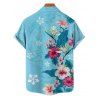 Chemise de vacances à motif floral coloré pour homme, boutonnée, retroussée, manches courtes, décontractée - Bleu clair 5XL