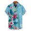 Chemise de vacances à motif floral coloré pour homme, boutonnée, retroussée, manches courtes, décontractée - Bleu clair 5XL