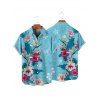Chemise de vacances à motif floral coloré pour homme, boutonnée, retroussée, manches courtes, décontractée - Bleu clair 5XL