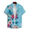 Chemise de vacances à motif floral coloré pour homme, boutonnée, retroussée, manches courtes, décontractée - Bleu clair 5XL
