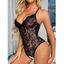 Lingerie une pièce transparente en dentelle florale de couleur unie avec nœud papillon et bretelles spaghetti transparentes - Bleu XL | US 10
