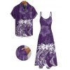 Vacation Couple Outfit Floral Printed Spaghetti Strap A Line Long Tank Dress and Button Up Shirt Casual Matching Outfit - Concorde S | US 4