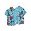 Vacation Couple Outfit Colored Floral Leaf Pattern Slit Flare Sleeve V Neck A Line Midi Dress and Button Up Shirt Casual Matching Outfit - Bleu clair S | US 4