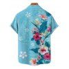 Vacation Couple Outfit Colored Floral Leaf Pattern Slit Flare Sleeve V Neck A Line Midi Dress and Button Up Shirt Casual Matching Outfit - Bleu clair S | US 4