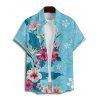 Vacation Couple Outfit Colored Floral Leaf Pattern Slit Flare Sleeve V Neck A Line Midi Dress and Button Up Shirt Casual Matching Outfit - Bleu clair S | US 4