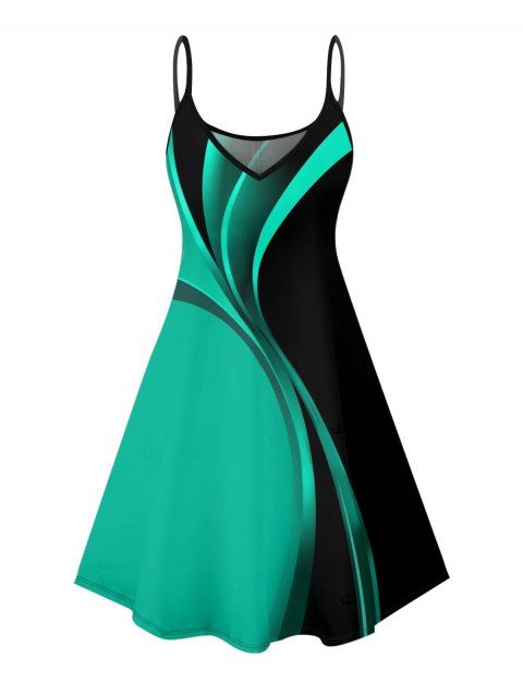 Robe décontractée à motifs géométriques et blocs de couleurs, bretelles spaghetti, col en V, coupe trapèze, mini-robe débardeur