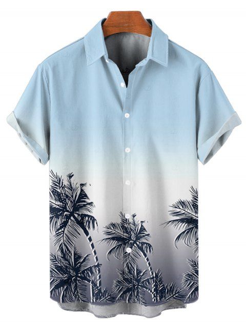 Chemise de vacances à motif cocotier ombré pour homme, boutonnée, retroussée, manches courtes, pour la plage