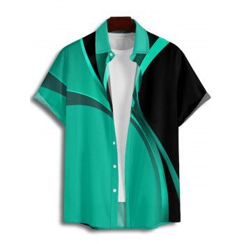 Casual Couple Outfit Geometric Pattern Colorblock Spaghetti Strap V Neck A Line Mini Tank Dress and Button Up Shirt Matching Outfit