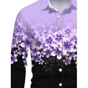 Men's Colorblock Flower Pattern Long Sleeve Vacation Shirt Turn Down Collar Button Up Casual Shirt