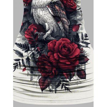 Owl Rose Leaf Pattern Butterfly Lace Ruched Gothic Tank Top Surplice O Ring Strap Holiday Long Top