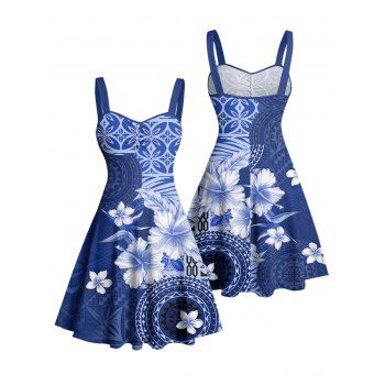 Flower Geometric Printed Ruched Bust Vacation Dress Sweetheart Neck A Line Mini Casual Dress