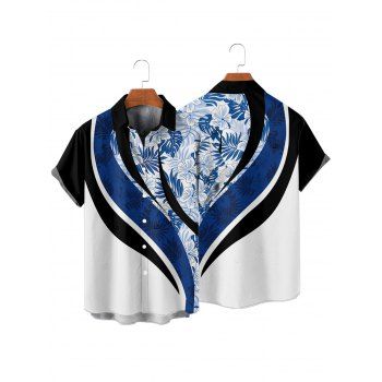 Men's Coloblock Tropical Leaf Pattern Vacation Shirt Button Up Roll Up Short Sleeve Casual Shirt