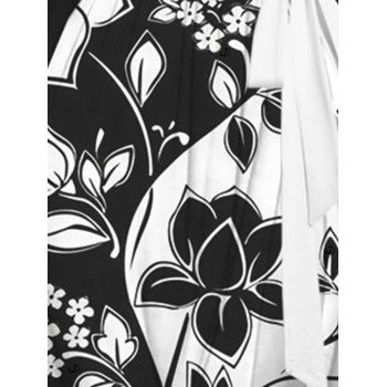 Contrast Color Flower Pattern Belt Chiffon Dress Monochrome Plunging Neck Long Sleeve A Line Vacation Dress