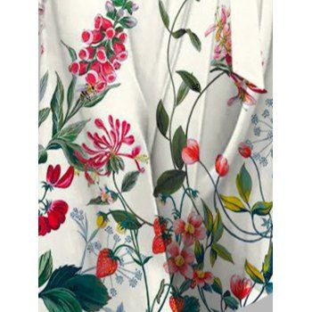 Flower Leaf Butterfly Pattern Belt Chiffon Dress Plunging Neck Long Sleeve A Line Vacation Dress