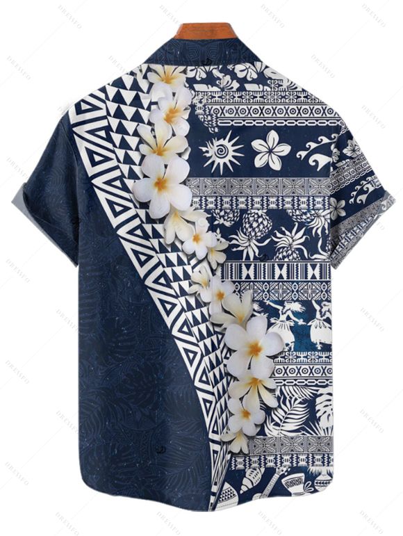 Vacation Couple Outfit Flower Ethnic Style Geometric Pattern Spaghetti Strap V Neck A Line Mini Tank Dress and Button Up Shirt Casual Matching Outfit - Bleu profond S | US 4