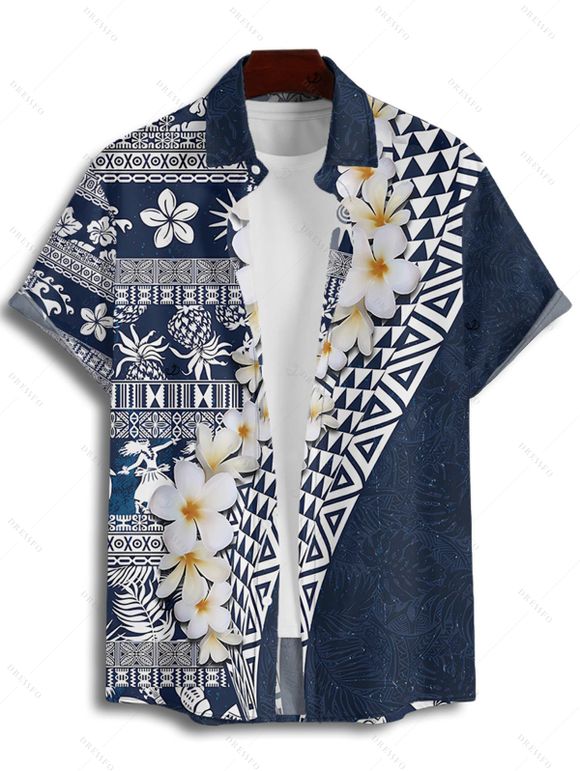 Vacation Couple Outfit Flower Ethnic Style Geometric Pattern Spaghetti Strap V Neck A Line Mini Tank Dress and Button Up Shirt Casual Matching Outfit - Bleu profond S | US 4