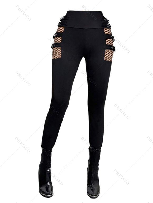 Gothic Women Outfit Rose Skulls Pattern Butterfly Lace Ruched Long Tank Top and Hollow Out Buckle Strap Skinny Pants Holiday Matching Outfit - Noir S | US 4