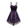 Robe Corset à Bretelle Fine Fleur Imprimée en Dentelle Insérée avec Ceinture - Pourpre XL | US 12