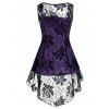 Gothic Women Outfit Colorblock Lace Mock Button Asymmetrical Hem Top Set and Lace Up Zipper Up Flare Jeans Casual Set - Concorde S | US 4