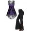 Gothic Women Outfit Colorblock Lace Mock Button Asymmetrical Hem Top Set and Lace Up Zipper Up Flare Jeans Casual Set - Concorde S | US 4