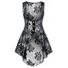 Gothic Women Outfit Colorblock Lace Mock Button Asymmetrical Hem Top Set and Lace Up Zipper Up Flare Jeans Casual Set - Concorde S | US 4