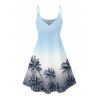 Vacation Couple Outfit Ombre Coconut Tree Pattern Spaghetti Strap V Neck A Line Mini Tank Dress and Button Up Shirt Beach Matching Outfit - Bleu clair S | US 4