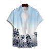 Vacation Couple Outfit Ombre Coconut Tree Pattern Spaghetti Strap V Neck A Line Mini Tank Dress and Button Up Shirt Beach Matching Outfit - Bleu clair S | US 4