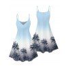 Vacation Couple Outfit Ombre Coconut Tree Pattern Spaghetti Strap V Neck A Line Mini Tank Dress and Button Up Shirt Beach Matching Outfit - Bleu clair S | US 4