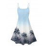 Vacation Couple Outfit Ombre Coconut Tree Pattern Spaghetti Strap V Neck A Line Mini Tank Dress and Button Up Shirt Beach Matching Outfit - Bleu clair S | US 4