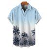 Vacation Couple Outfit Ombre Coconut Tree Pattern Spaghetti Strap V Neck A Line Mini Tank Dress and Button Up Shirt Beach Matching Outfit - Bleu clair S | US 4