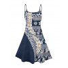Robe de vacances à motif géométrique de style ethnique à fleurs, bretelles spaghetti, col en V, coupe trapèze, mini, décontractée - Bleu profond S | US 4