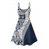 Robe de vacances à motif géométrique de style ethnique à fleurs, bretelles spaghetti, col en V, coupe trapèze, mini, décontractée - Bleu profond S | US 4