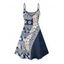 Robe de vacances à motif géométrique de style ethnique à fleurs, bretelles spaghetti, col en V, coupe trapèze, mini, décontractée - Bleu profond S | US 4