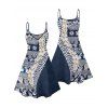 Robe de vacances à motif géométrique de style ethnique à fleurs, bretelles spaghetti, col en V, coupe trapèze, mini, décontractée - Bleu profond S | US 4