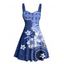Robe de vacances à imprimé géométrique fleuri et buste froncé, col en cœur, mini-robe décontractée trapèze - Bleu profond XXXXXL | US 20