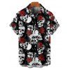 Chemise gothique à manches courtes et boutons pour homme, motif tête de mort et roses, style vacances - Noir XL