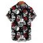 Chemise gothique à manches courtes et boutons pour homme, motif tête de mort et roses, style vacances - Noir XL