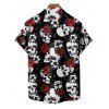 Chemise gothique à manches courtes et boutons pour homme, motif tête de mort et roses, style vacances - Noir XL