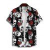 Chemise gothique à manches courtes et boutons pour homme, motif tête de mort et roses, style vacances - Noir XL